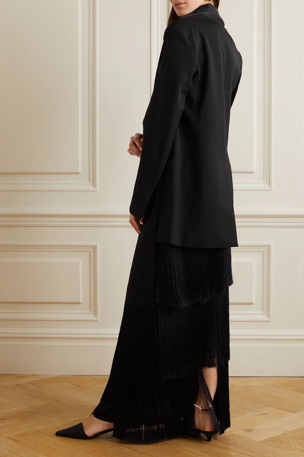 ESSE STUDIOS Mono fringed wool-blend and satin blazer