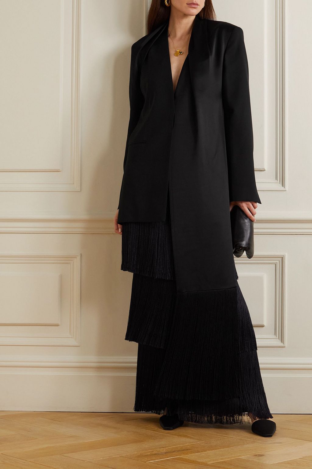 ESSE STUDIOS Mono fringed wool-blend and satin blazer