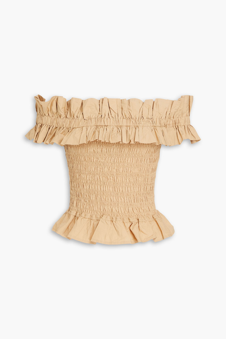 ganni - off-the-shoulder ruffled cotton top - neutral - eu 42