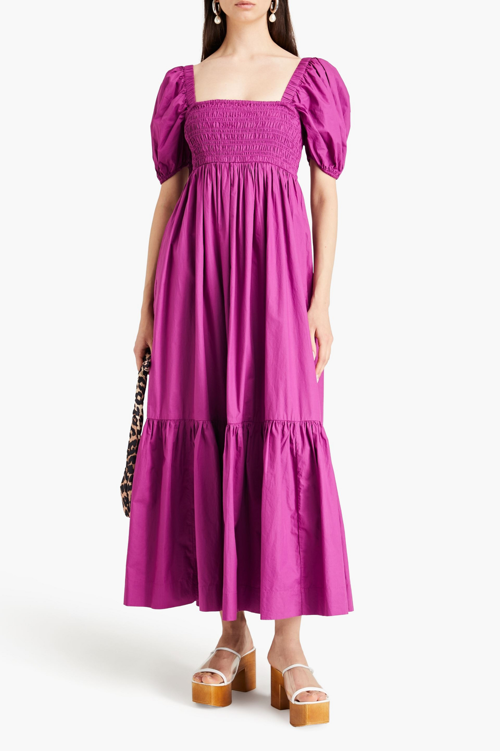 GANNI Shirred cotton-poplin maxi dress