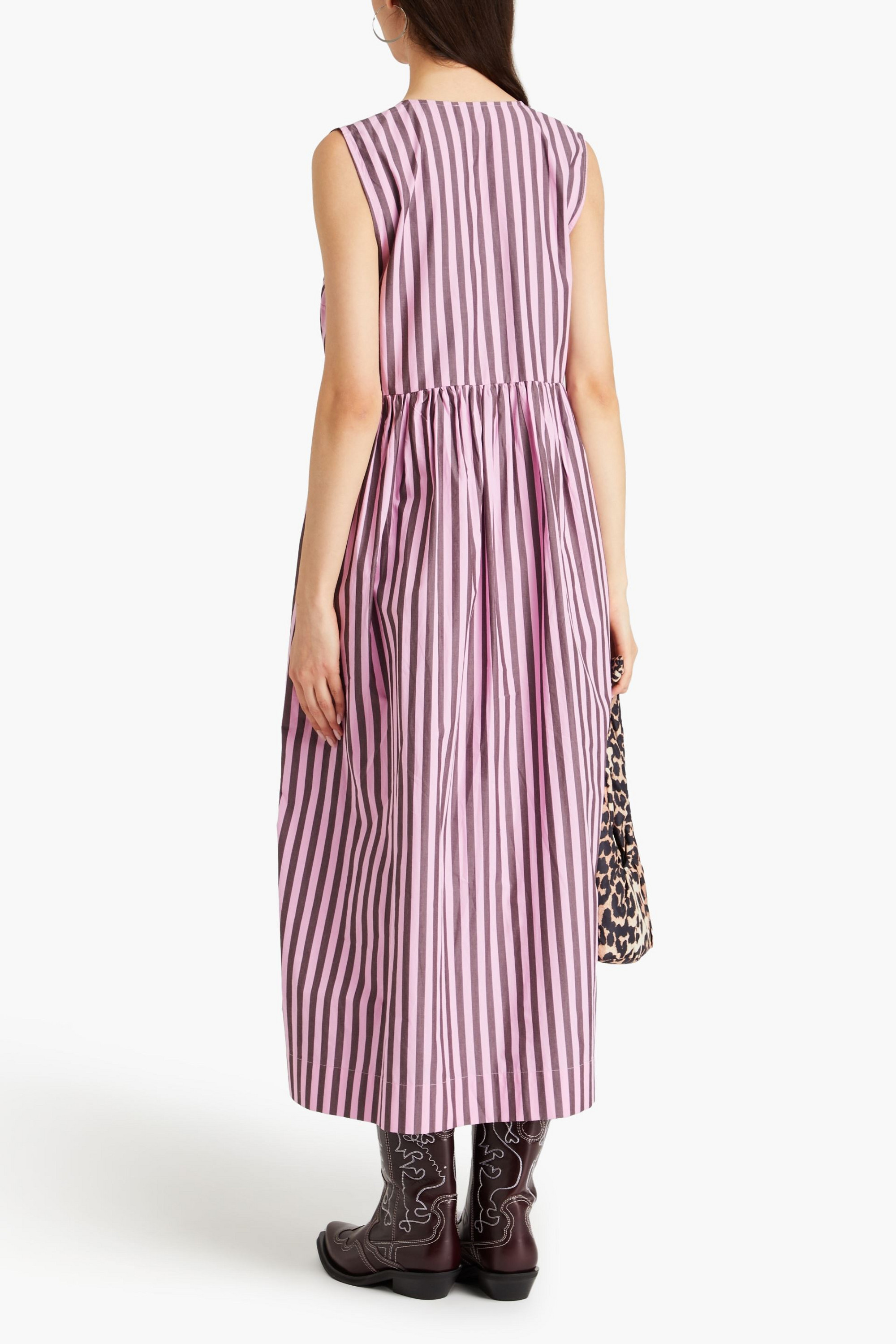 GANNI Striped cotton-poplin midi dress