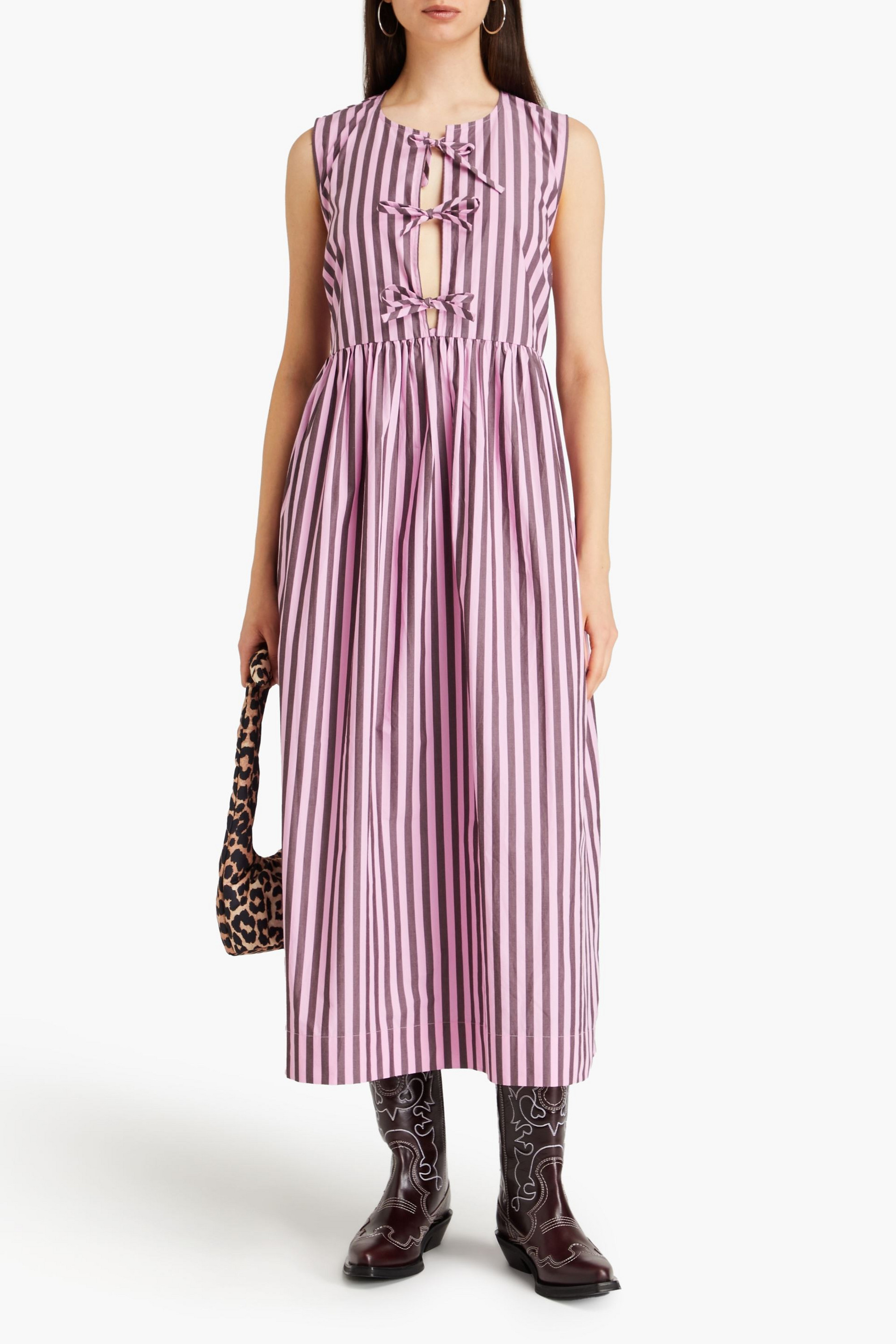GANNI Striped cotton-poplin midi dress Plush