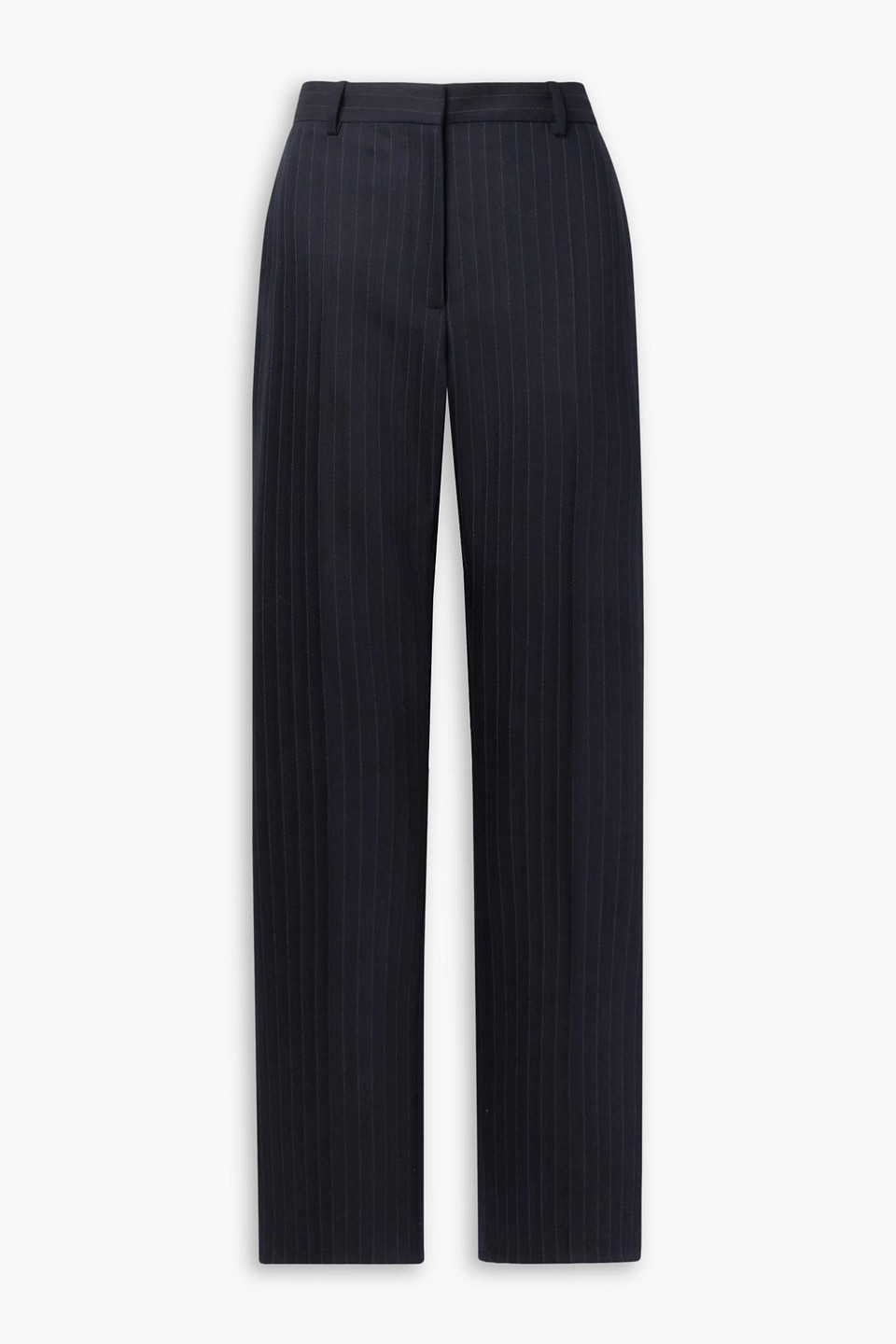 Nili Lotan Anatole Pinstriped Herringbone Wool-blend Straight-leg Trousers In Navy