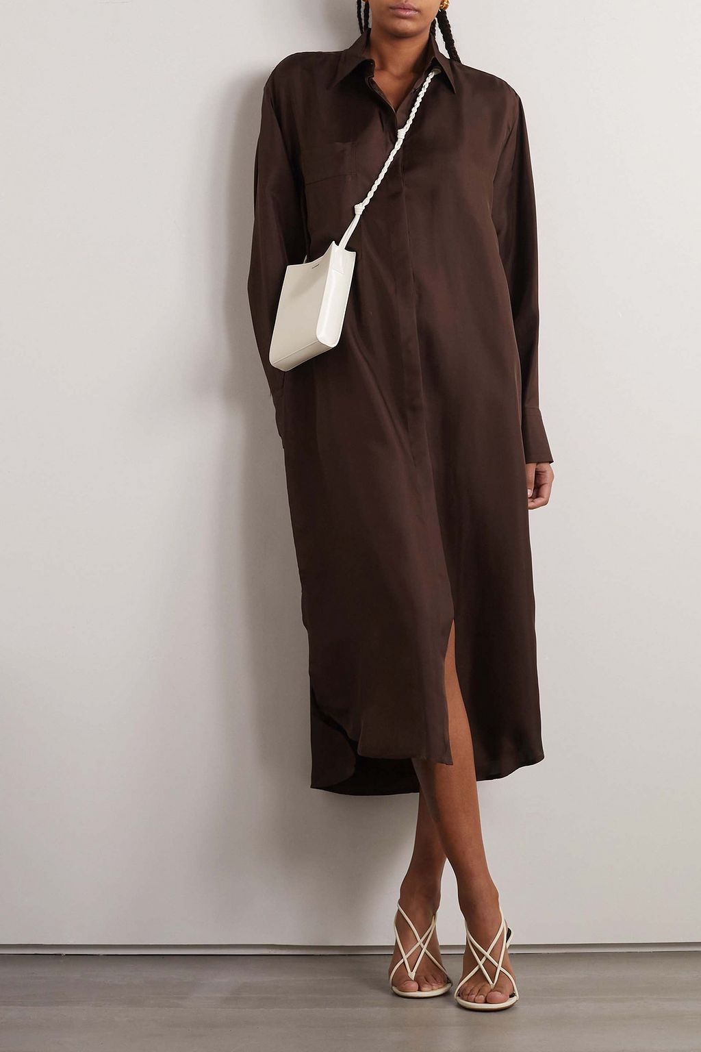 ESSE STUDIOS Classico Midi-Hemdblusenkleid aus Seiden-Twill