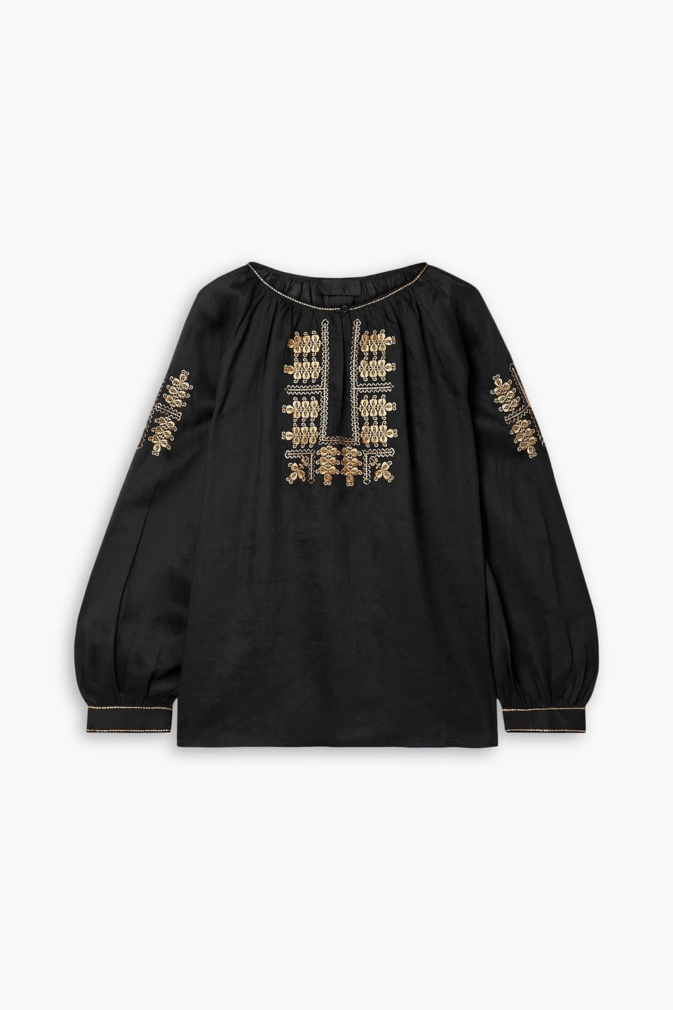 Nili Lotan Lanette Embroidered Ramie Blouse In Black