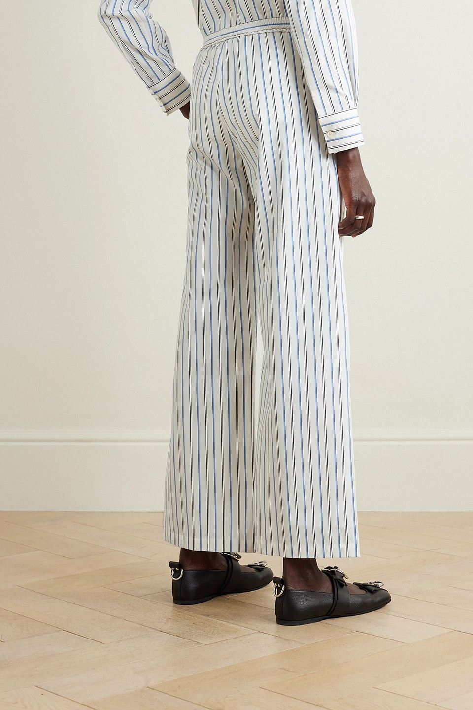Sébline Striped Cotton-poplin Wide-leg Pants In White