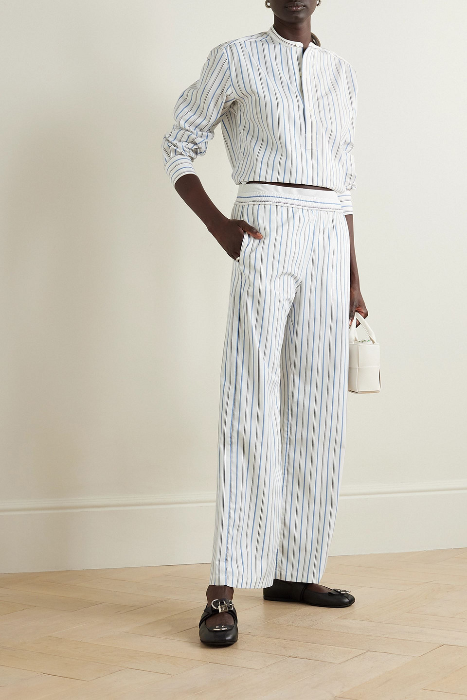 Sébline Striped Cotton-poplin Wide-leg Pants In White