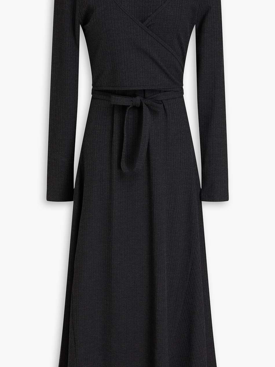 cutout wrap-effect ribbed-knit midi dress