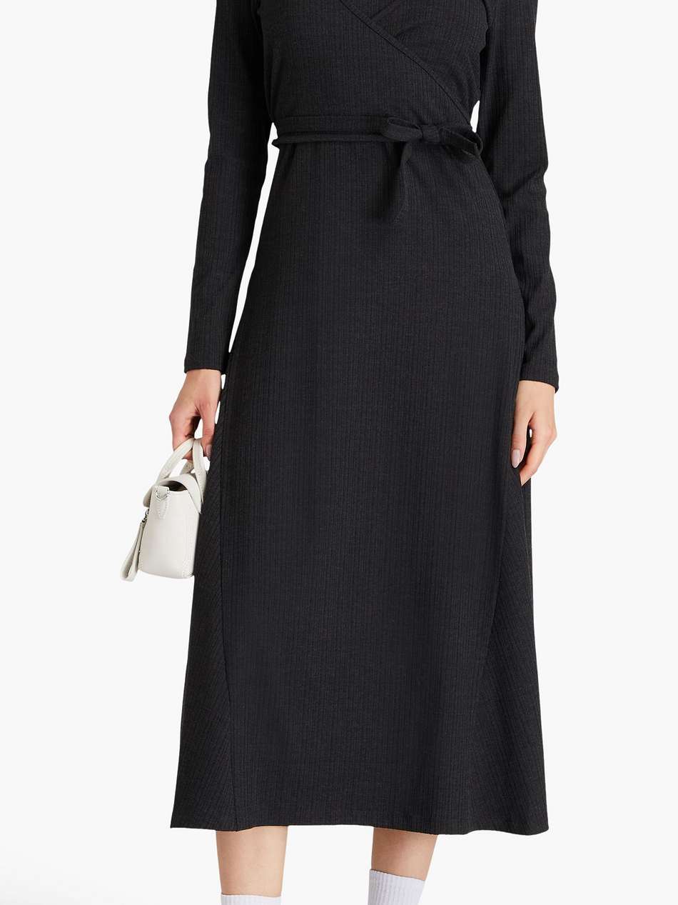 cutout wrap-effect ribbed-knit midi dress