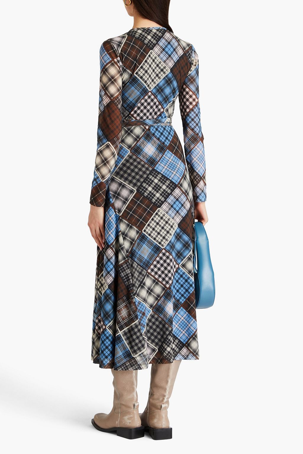 GANNI Patchwork-effect stretch-mesh midi dress