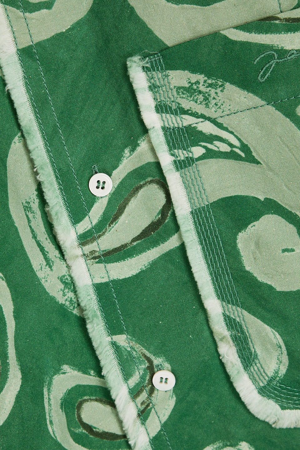 Jacquemus Artichaut Frayed Cotton-canvas Shirt In Green