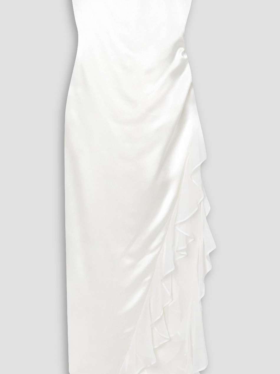 lorelai asymmetric chiffon-trimmed satin dress