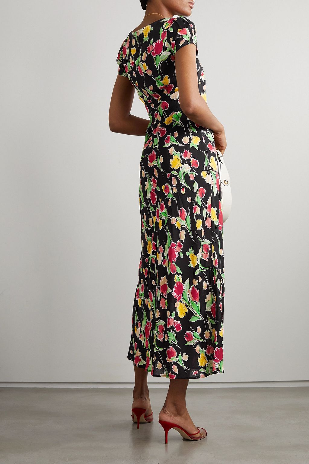 RIXO Marisa tie-detailed floral-print crepe de chine midi dress