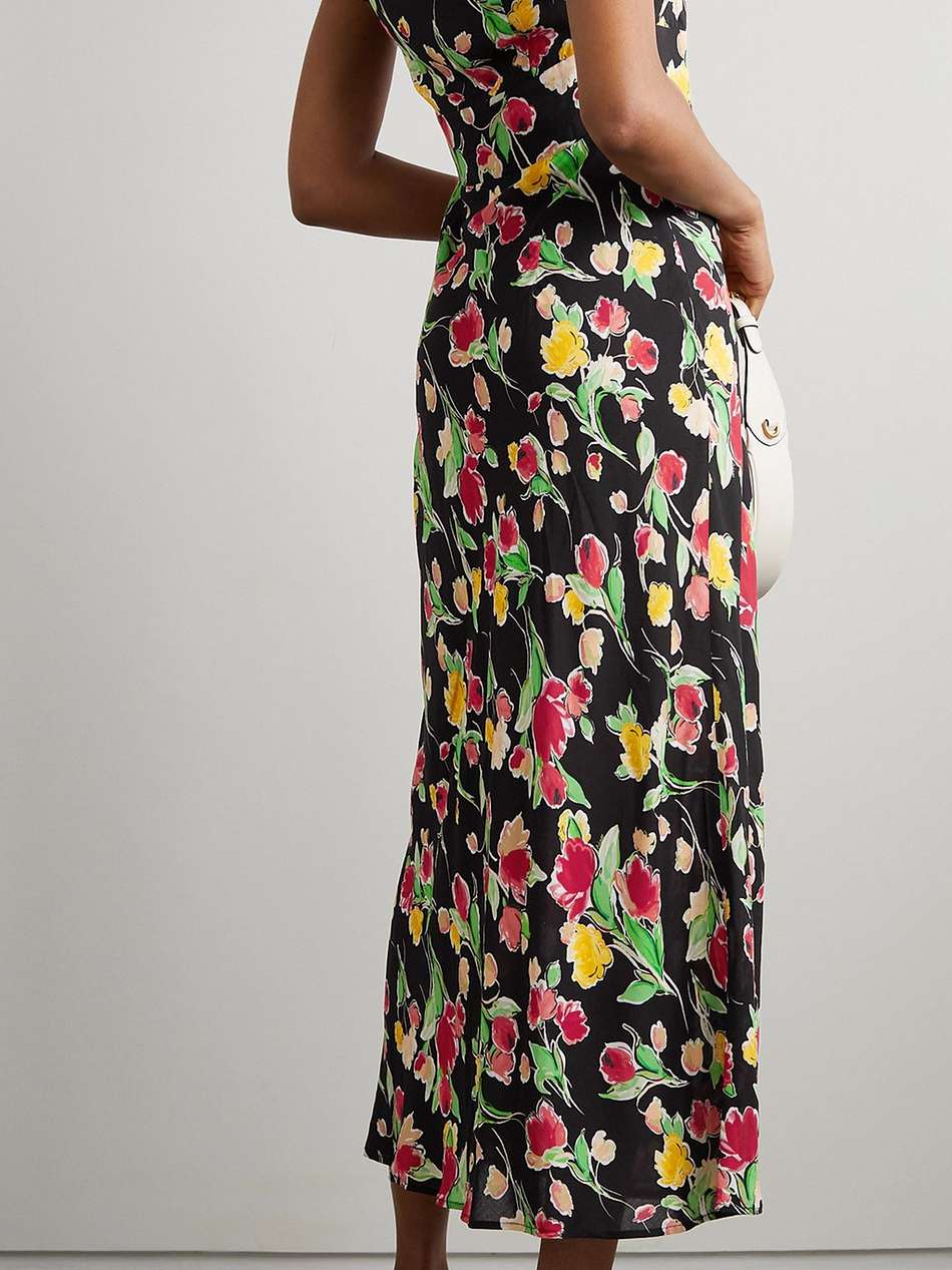 marisa tie-detailed floral-print crepe de chine midi dress