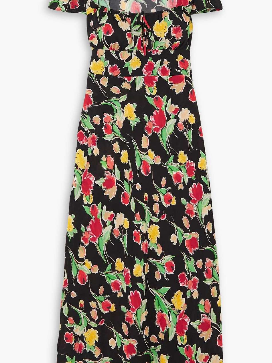 marisa tie-detailed floral-print crepe de chine midi dress