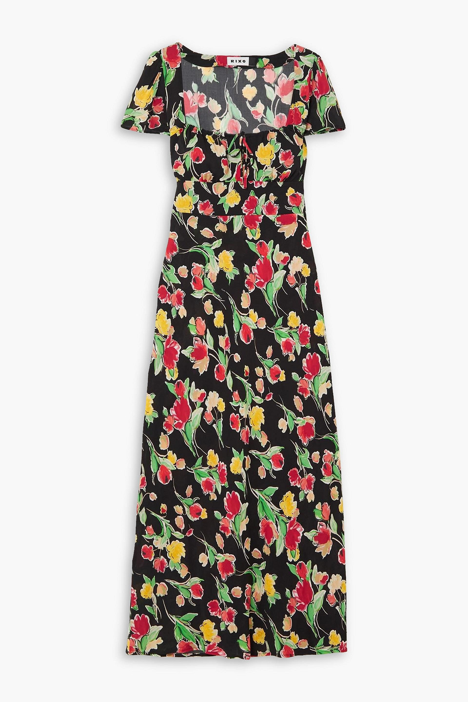 RIXO LONDON MARISA TIE-DETAILED FLORAL-PRINT CREPE DE CHINE MIDI DRESS