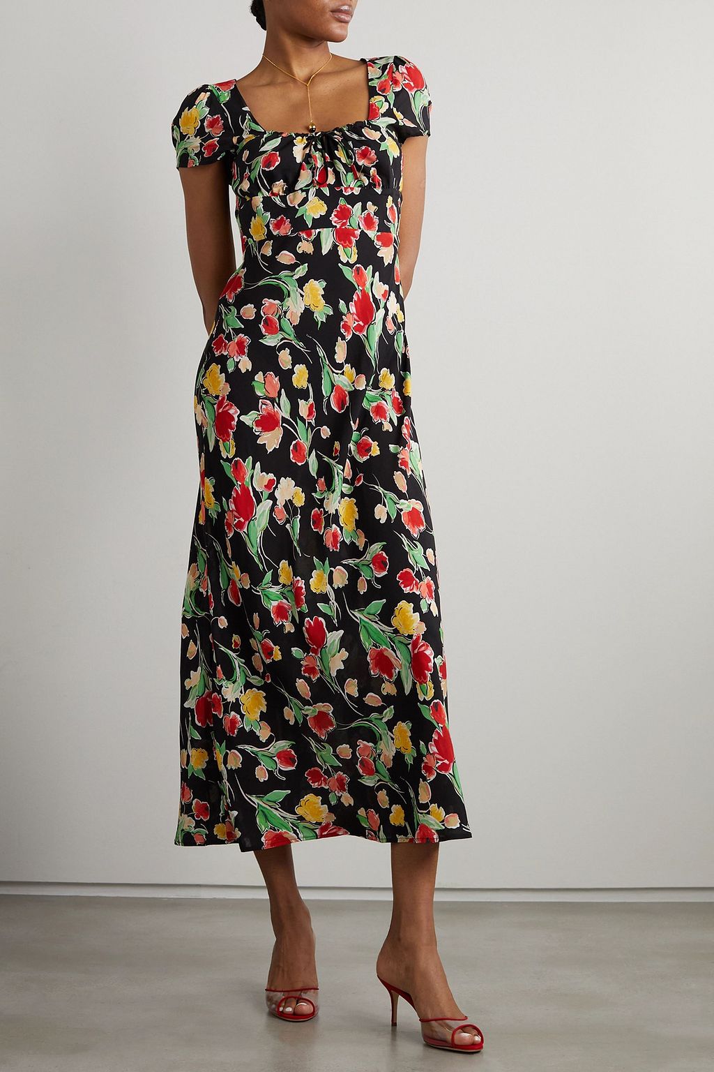 RIXO Marisa tie-detailed floral-print crepe de chine midi dress
