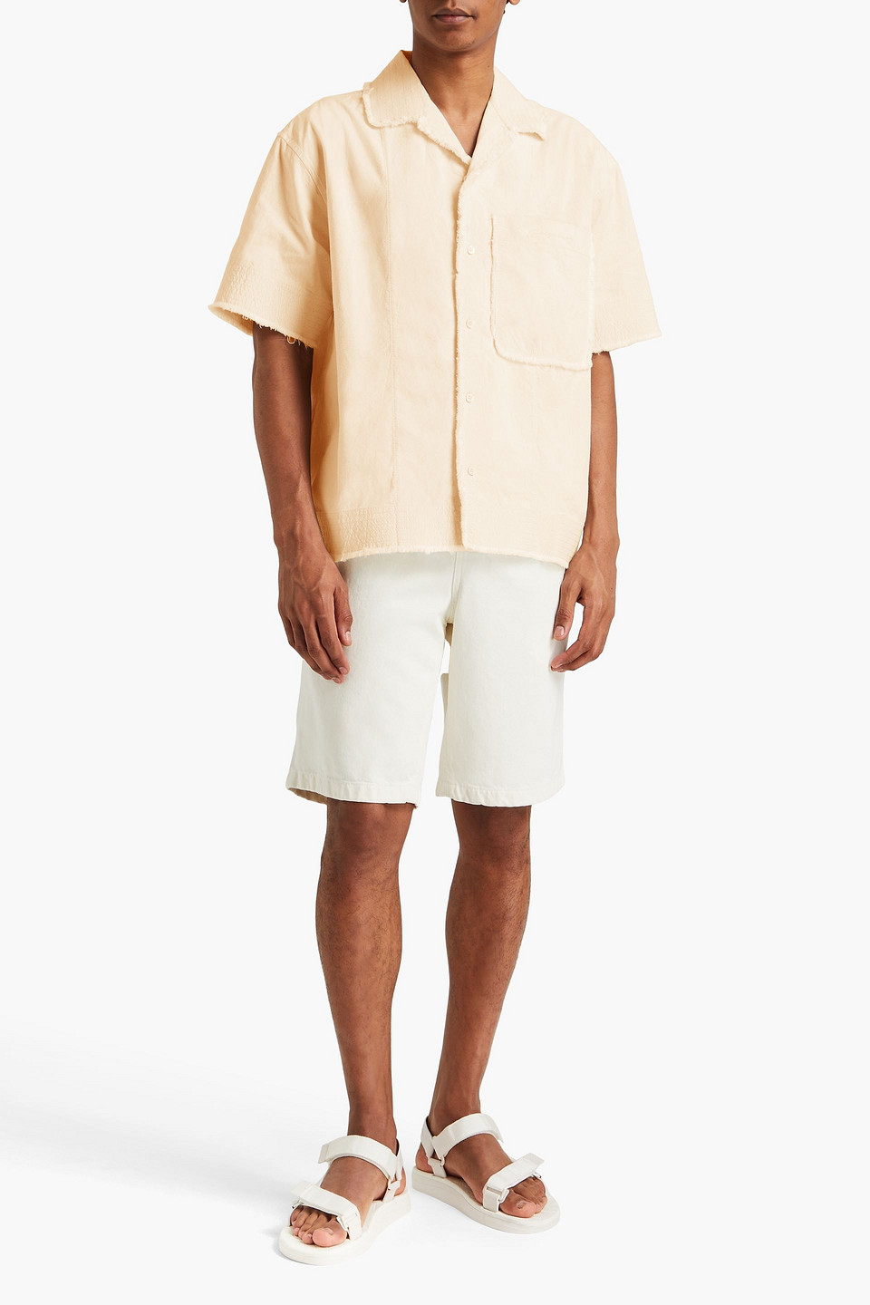 Jacquemus Artichaut Frayed Cotton-canvas Shirt In Panna