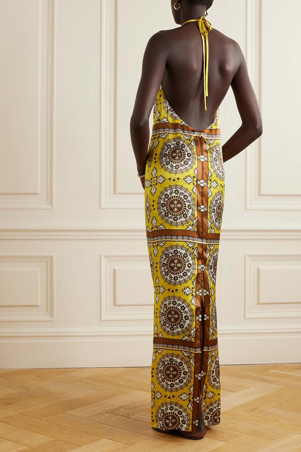 Nili Lotan Rigel Silk Scarf Maxi Dress In Yellow