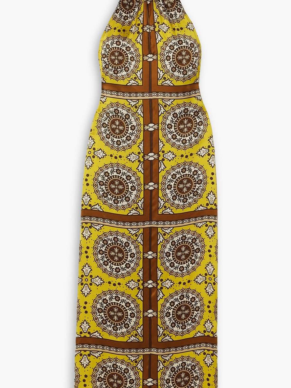 rigel printed silk crepe de chine halterneck maxi dress