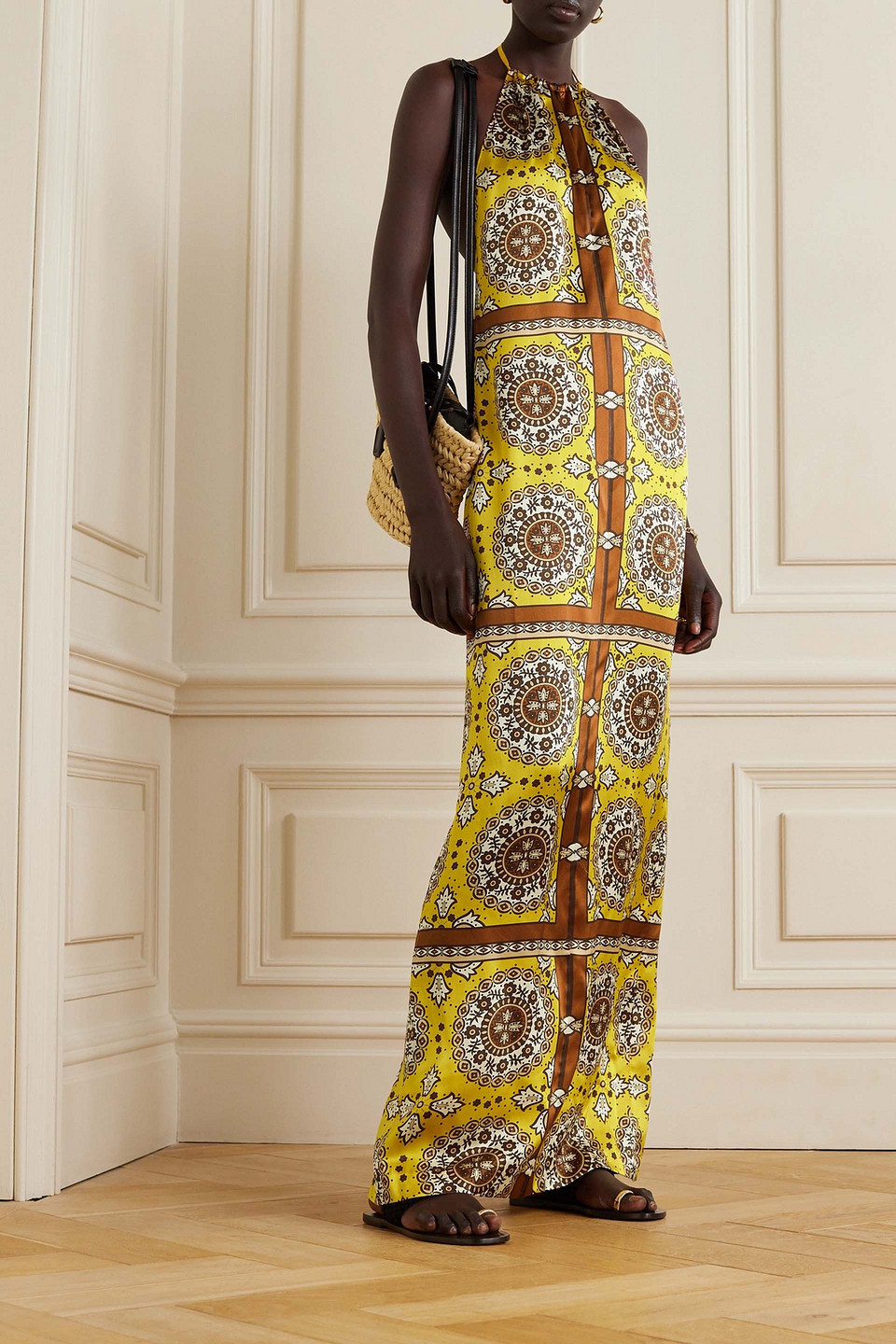 Nili Lotan Rigel Silk Scarf Maxi Dress In Yellow