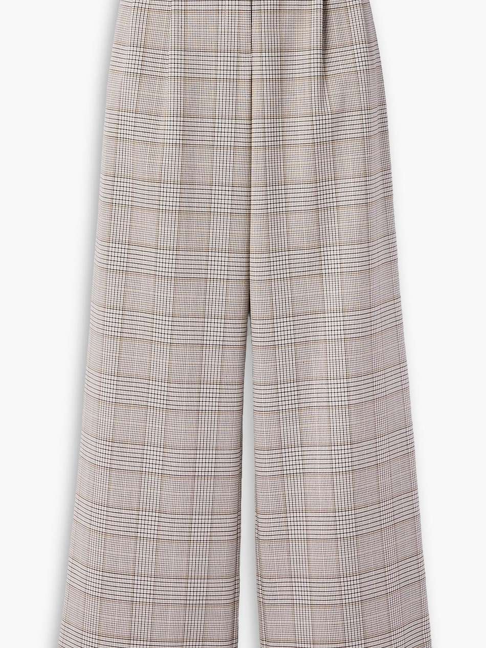 pleated checked twill wide-leg pants