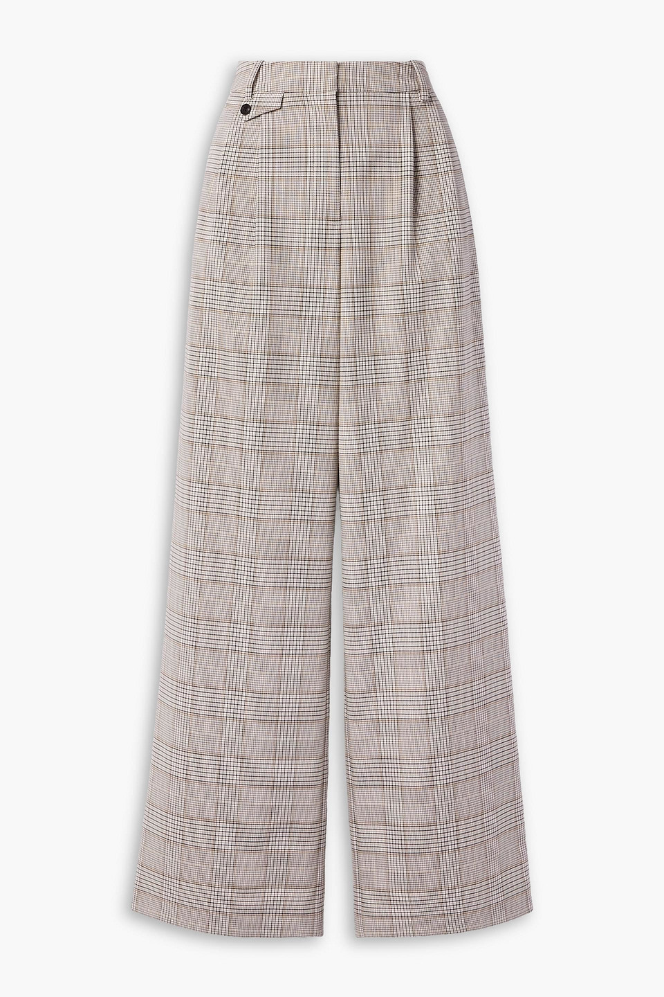 Co Pleated Checked Twill Wide-leg Trousers In Taupe
