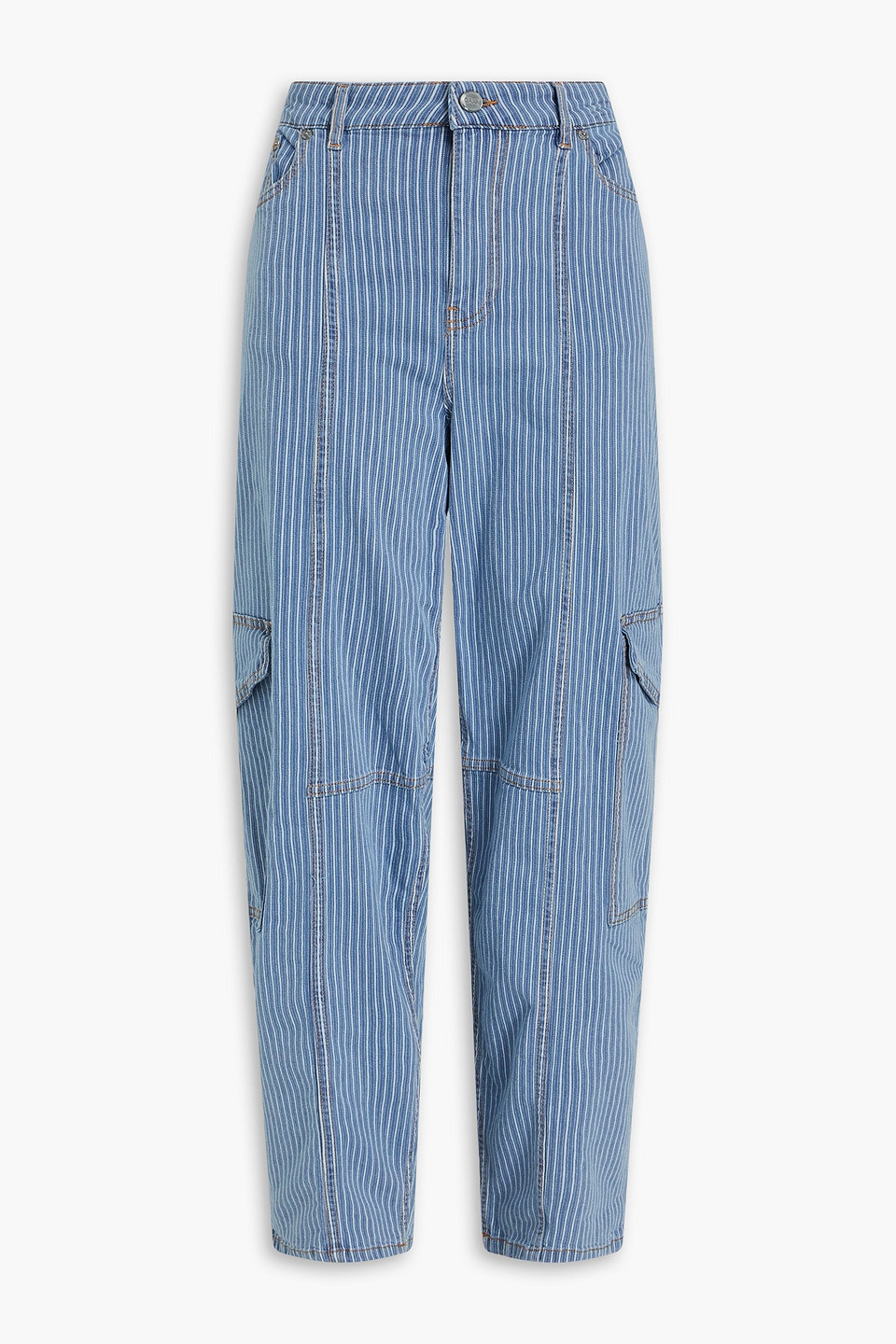 ganni - striped high-rise cargo jeans - blue - 25
