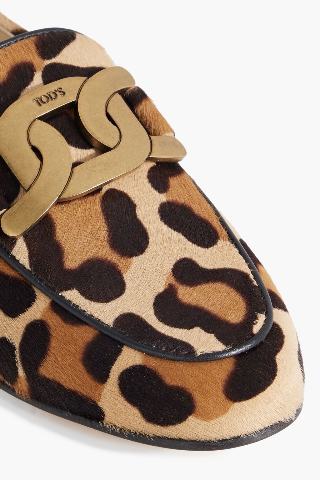TOD'S Kate chain-embellished leopard-print calf-hair loafers