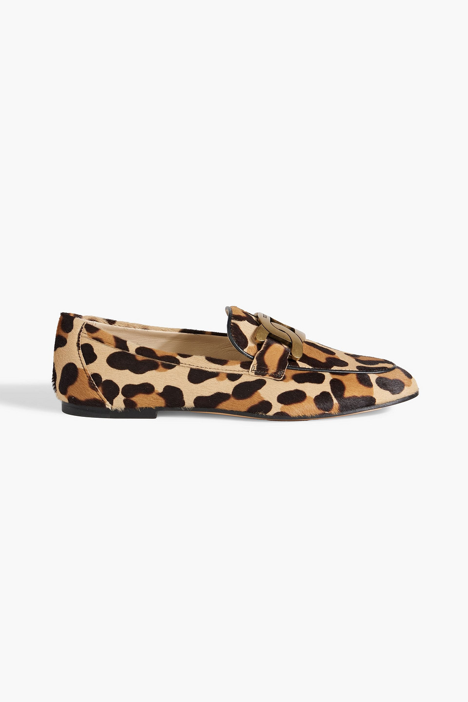 Tod's Kate Chain-embellished Leopard-print Calf-hair Loafers In Animal Print
