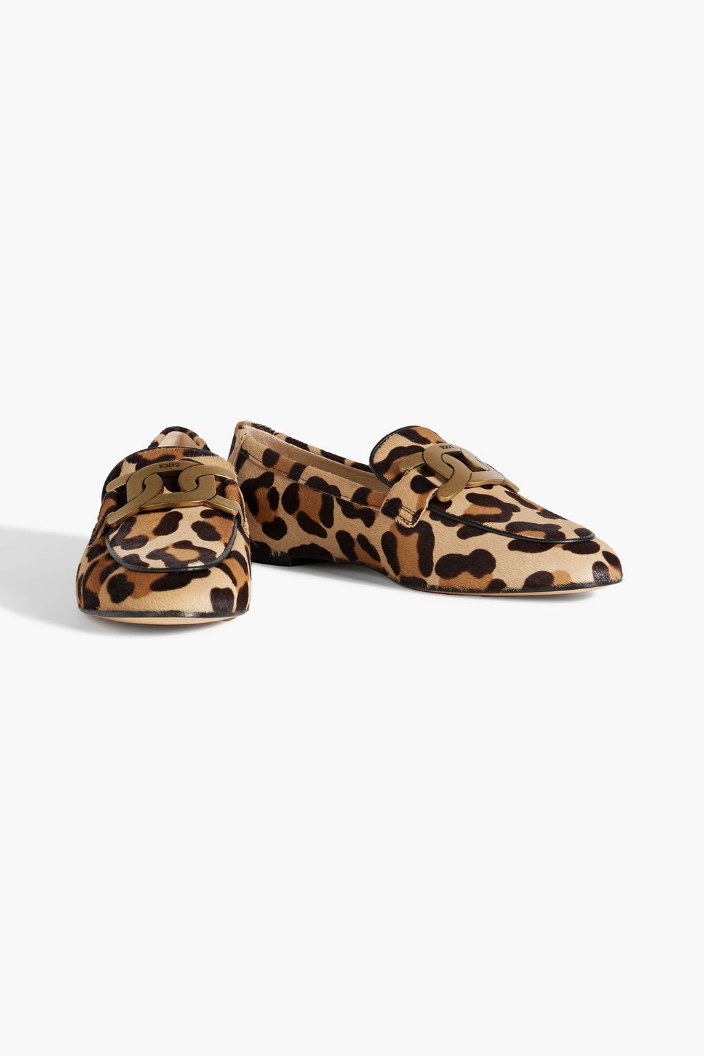 TOD'S Kate chain-embellished leopard-print calf-hair loafers