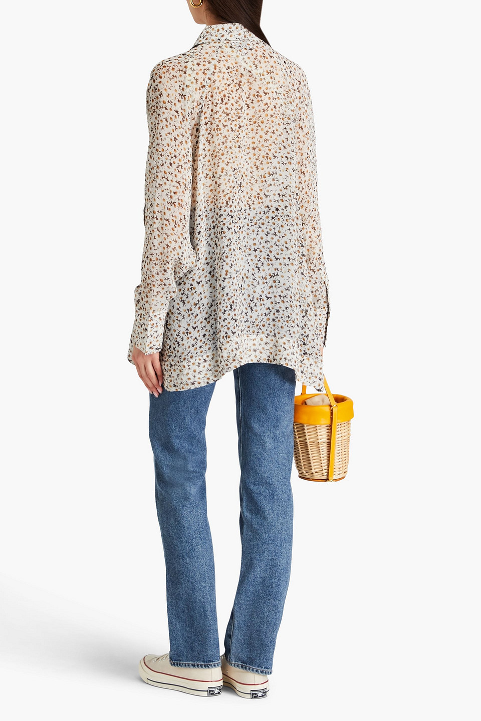 GANNI OVERSIZED FLORAL-PRINT GEORGETTE SHIRT