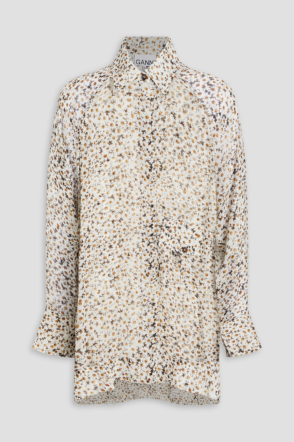 GANNI OVERSIZED FLORAL-PRINT GEORGETTE SHIRT