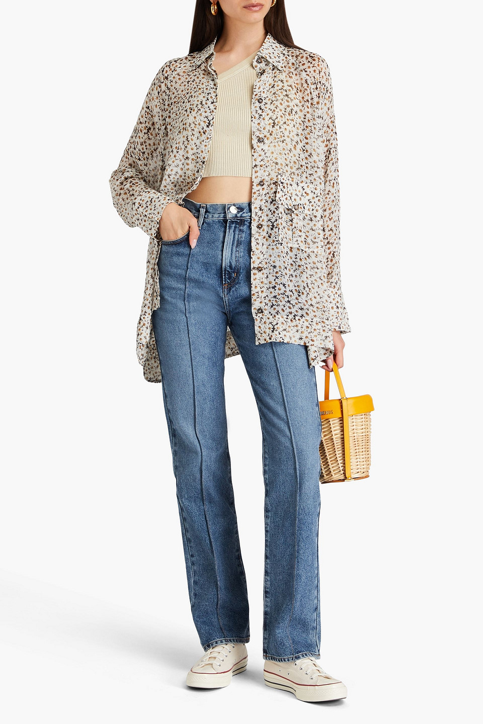 GANNI OVERSIZED FLORAL-PRINT GEORGETTE SHIRT