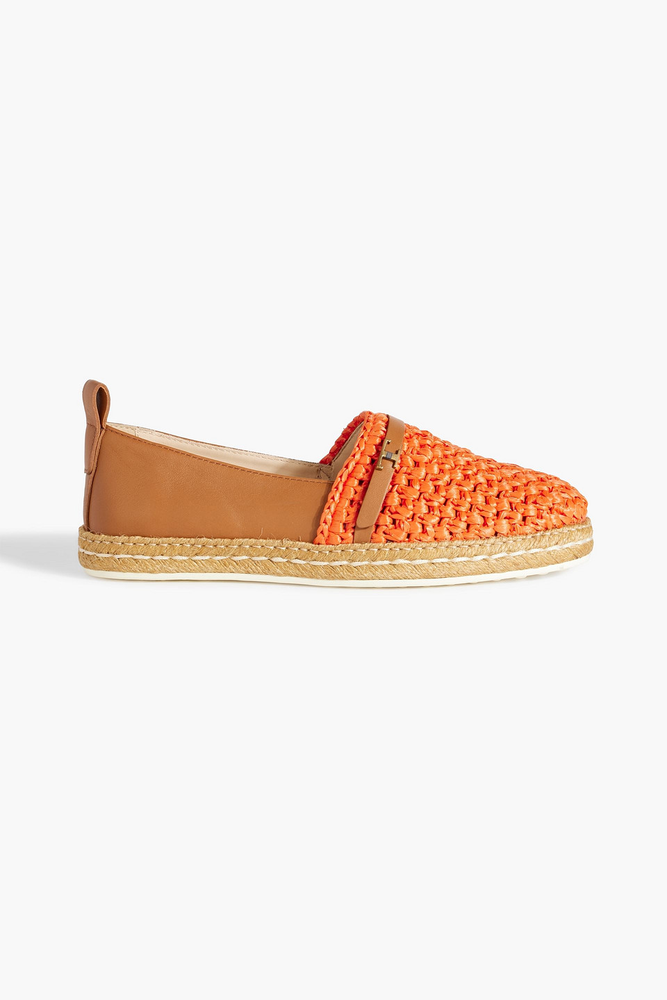 Tod's Leather And Raffia Espadrilles In Orange