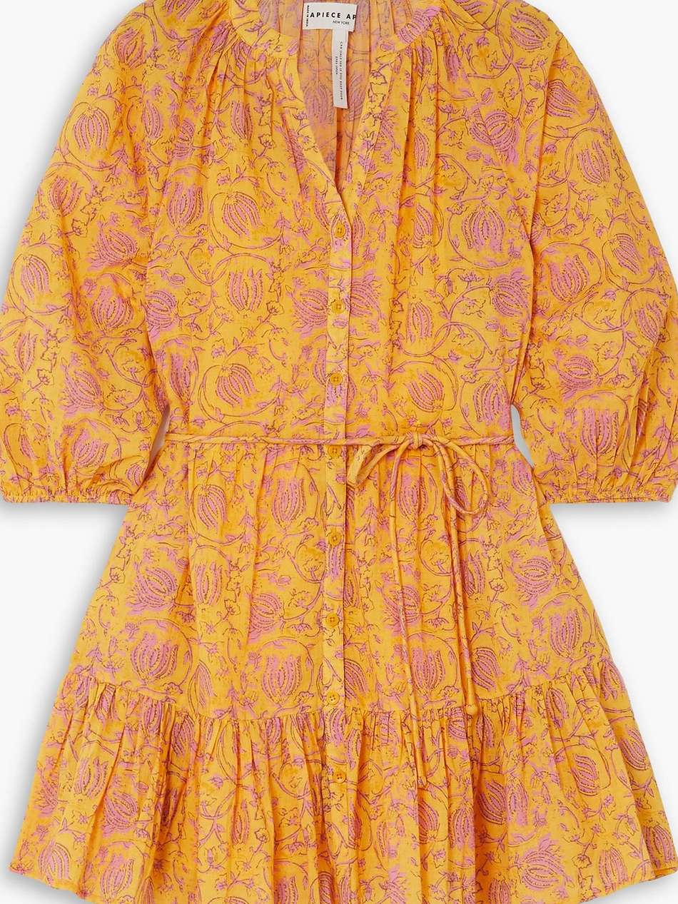 mini mitte belted floral-print  cotton mini dress