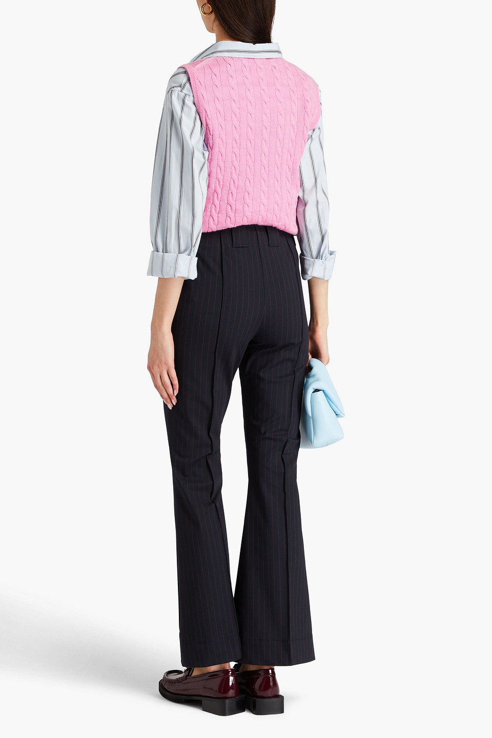Ganni Navy Striped Trousers In Midnight Blue
