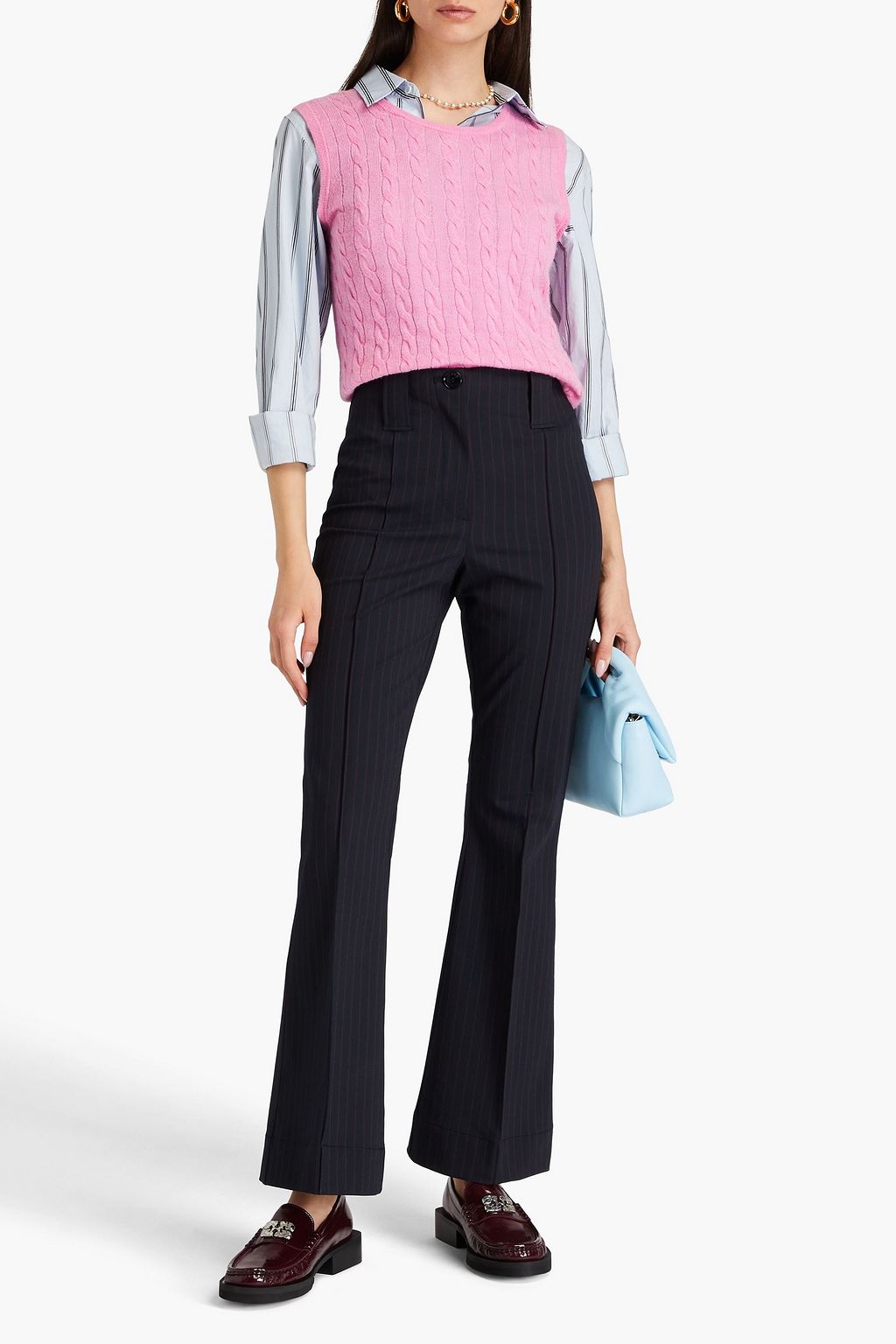 GANNI Pinstriped twill bootcut pants