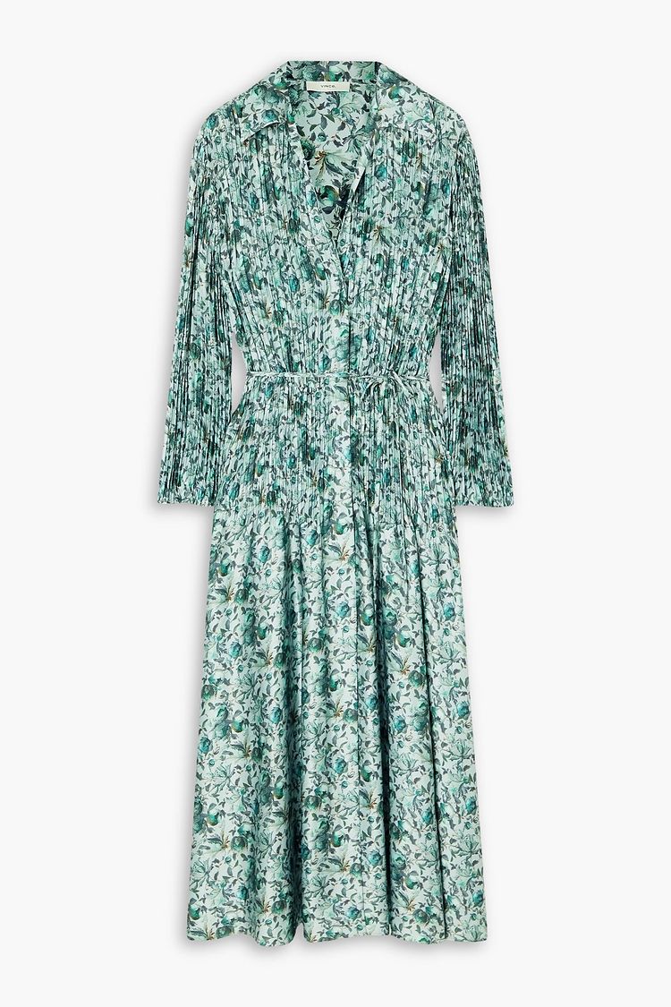 VINCE. Berry Blooms pleated floralprint satin midi dress THE