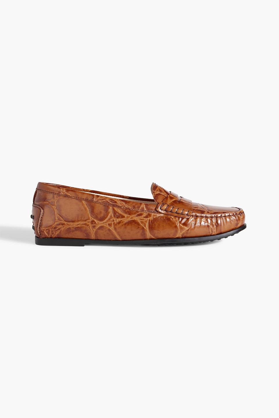 Tod's Croc-effect Leather Loafers In Tan