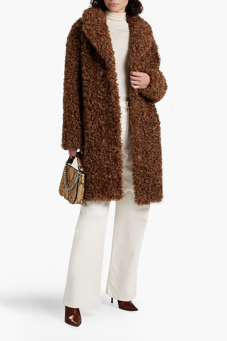 Shop Stand Studio Camille Faux Shearling Coat In Brown