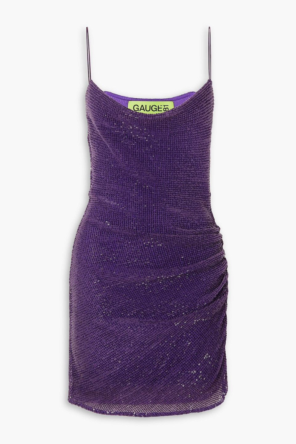 Gauge81 Perry Ruched Sequined Tulle Mini Dress In Purple