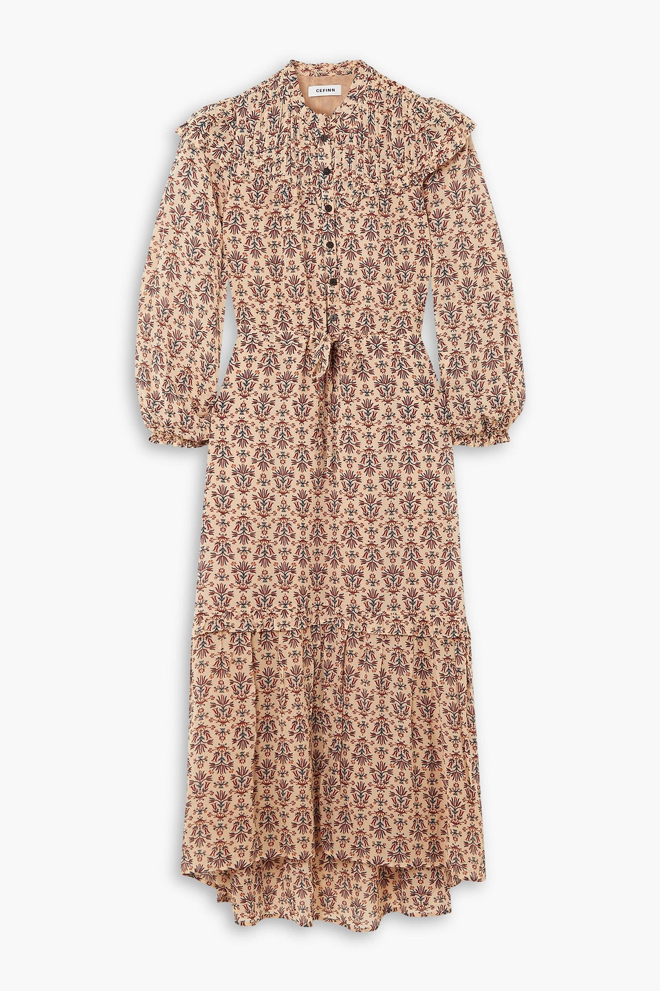 Cefinn Isla Printed Ruched Crepe Maxi Dress In Pastel Orange