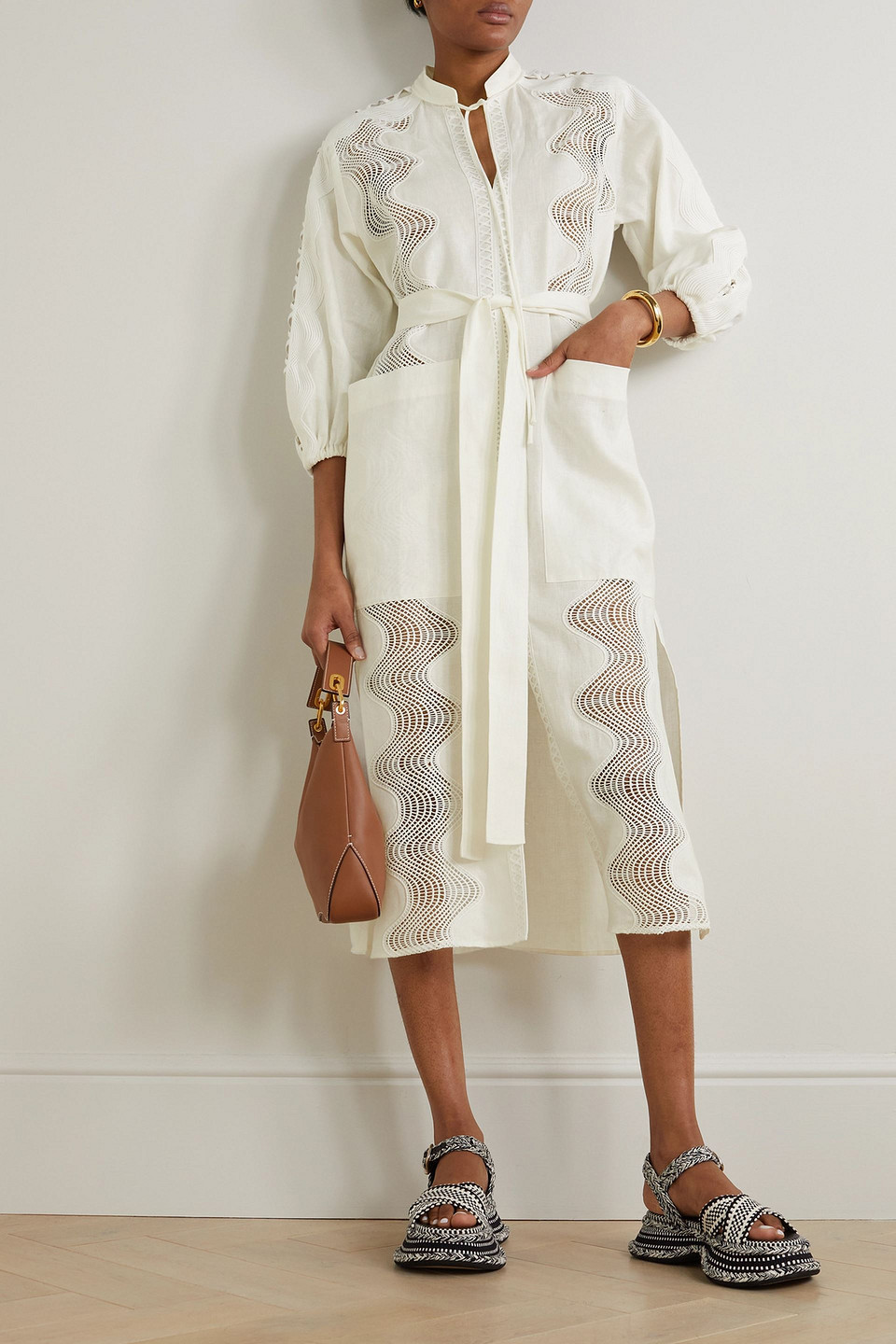 Oroton Geo Ric Rac linen and lace midi dress | Smart Closet