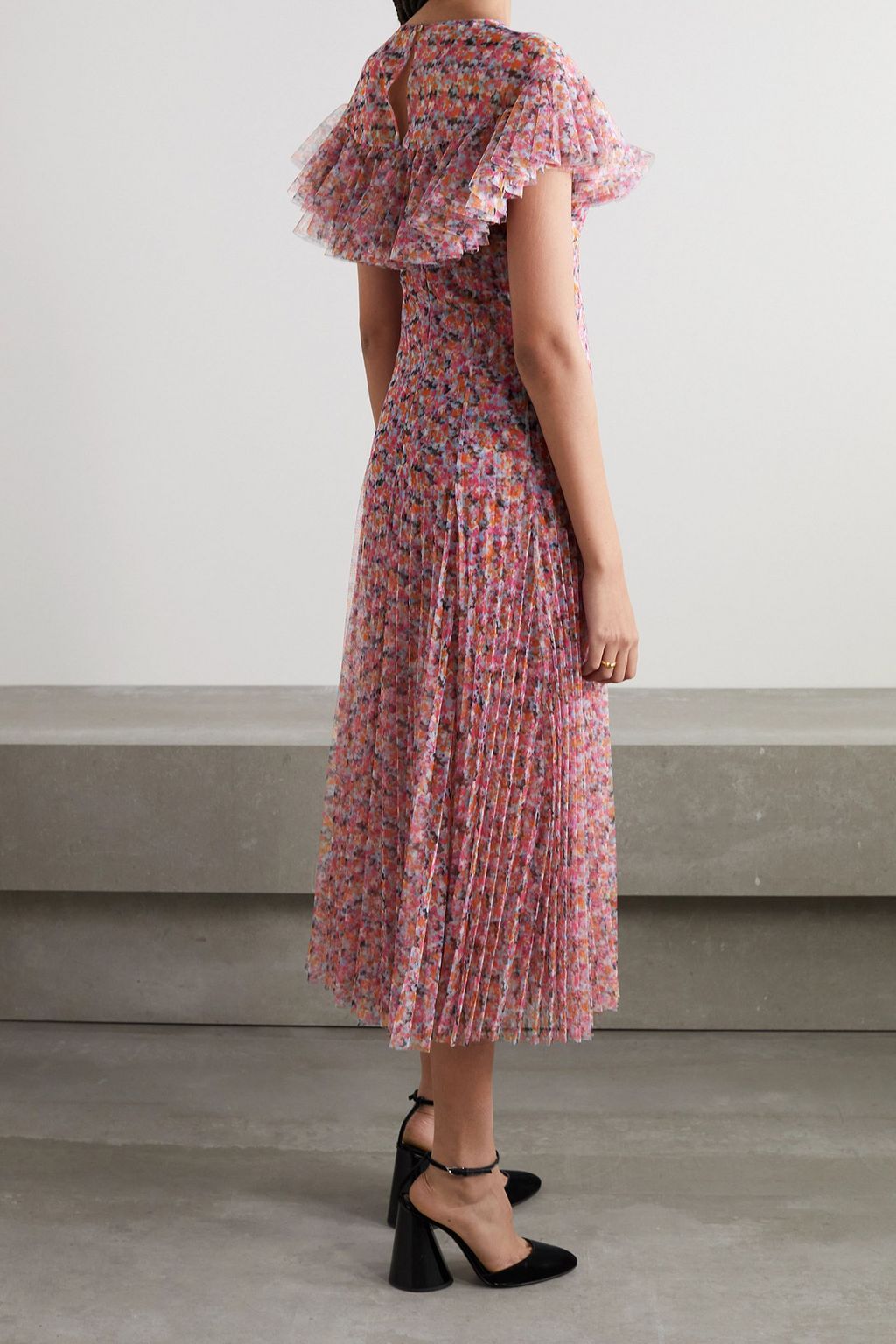 PHILOSOPHY DI LORENZO SERAFINI Ruffled pleated floral-printed tulle midi dress