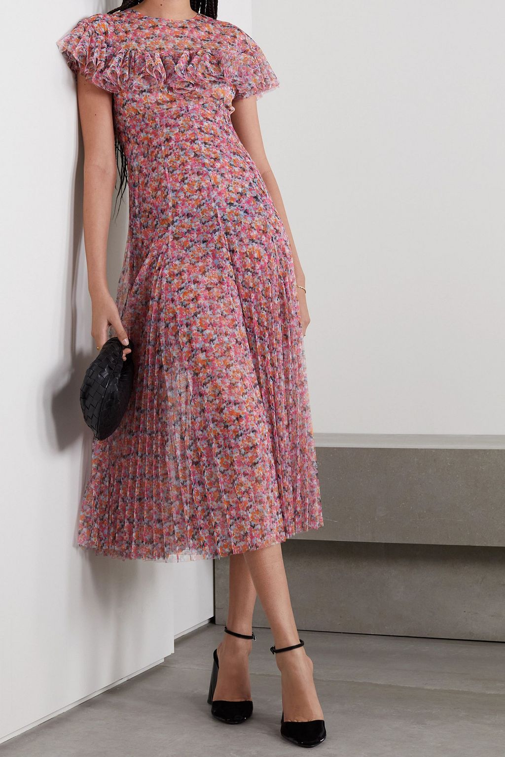 PHILOSOPHY DI LORENZO SERAFINI Ruffled pleated floral-printed tulle midi dress