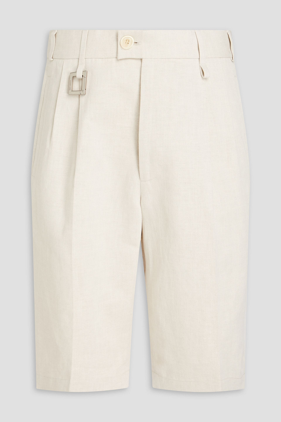 Jacquemus Rond Carré Pleated Cotton And Linen-blend Twill Chino Shorts In Ecru
