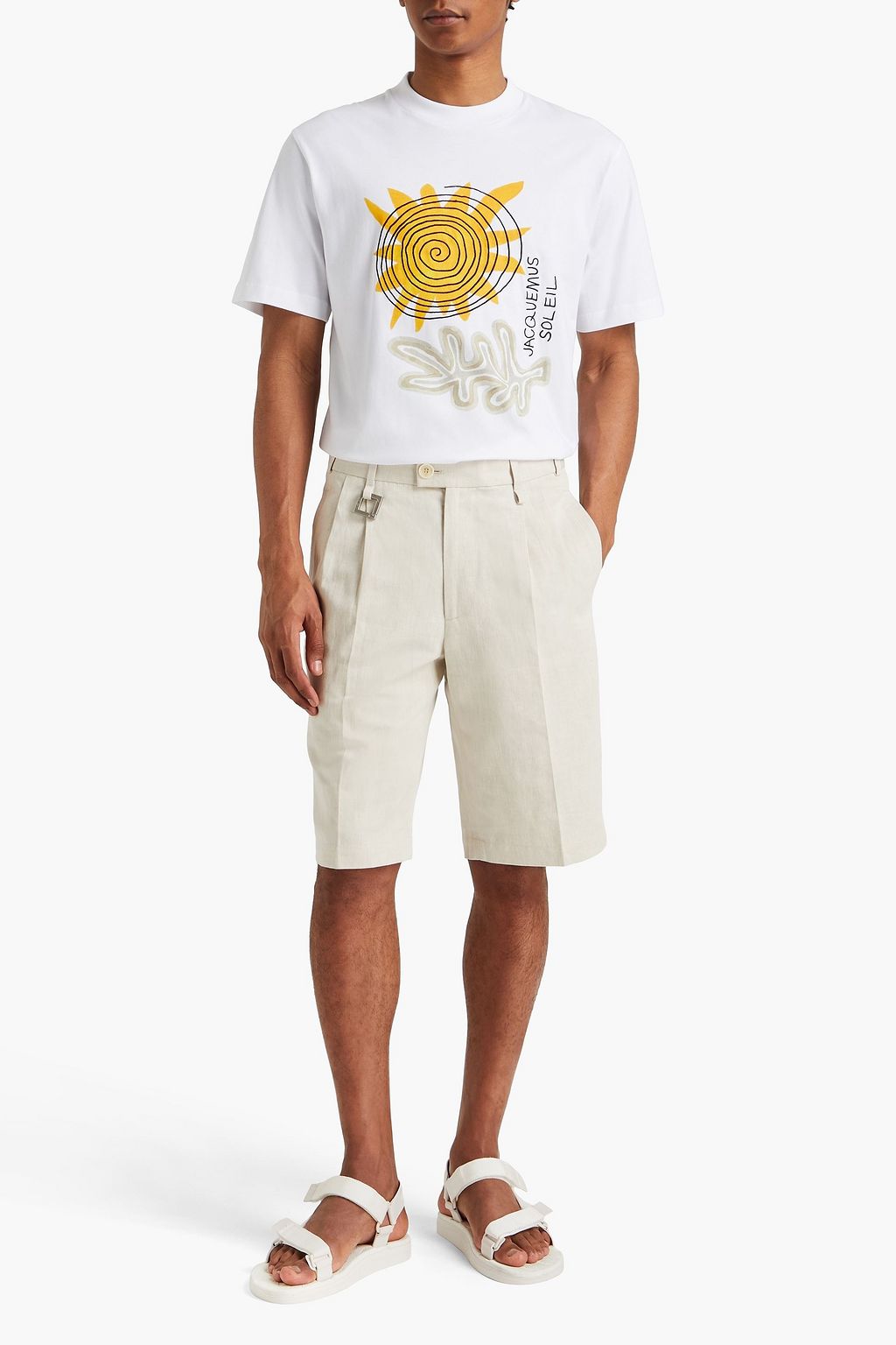 JACQUEMUS Rond Carré pleated cotton and linen-blend twill chino shorts
