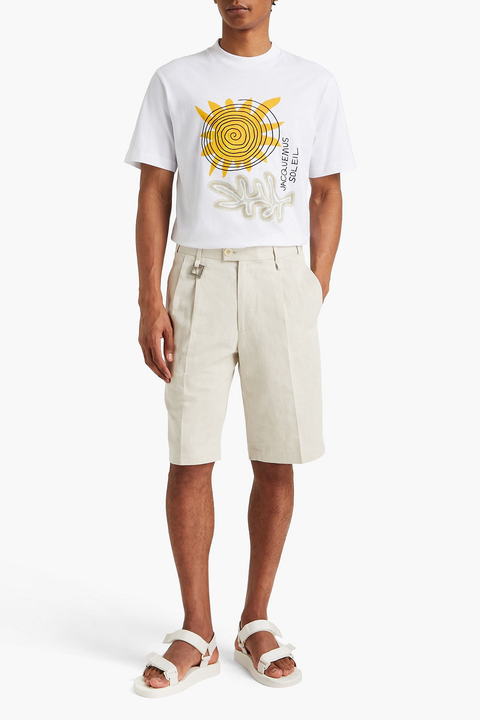 Jacquemus Rond Carré Pleated Cotton And Linen-blend Twill Chino Shorts In Ecru