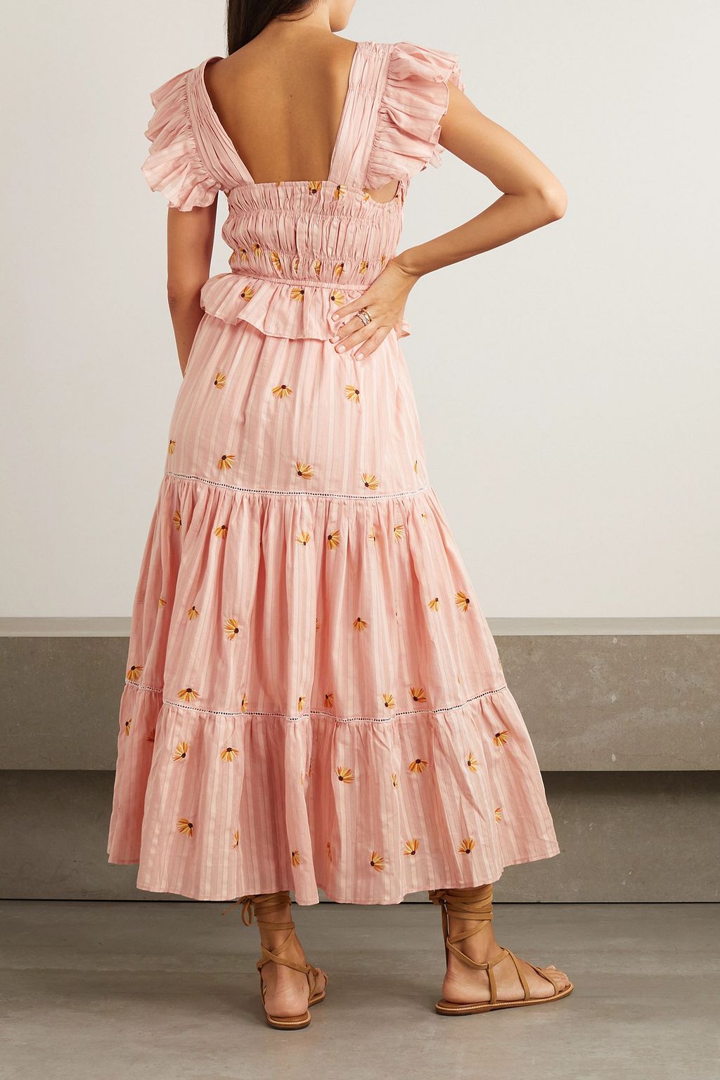 LUG VON SIGA Sophie pleated tiered embroidered cotton-poplin maxi dress